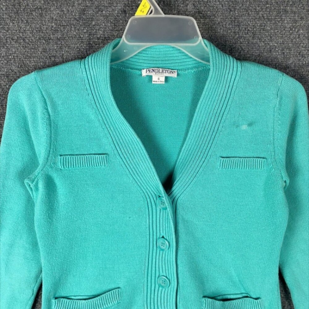 Pendleton Cardigan Women's Small Petite Blue Knit 100%‎ Cotton PS - Picture 6 of 11